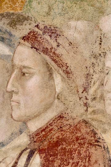 Museo del Bargello ( Florence ). Saint Mary Magdalene chapel: Fresco of Paradise ( 14th century ) by Giotto - Detail with oldest portrait of Dante Alighieri.