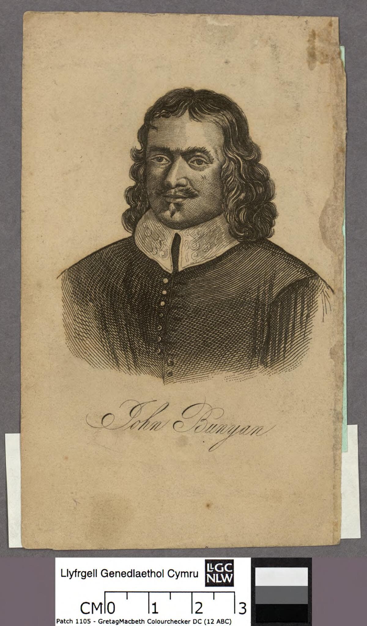 Eighteenth-century engraved portrait of English preacher and author John Bunyan