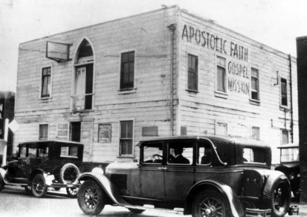 The AFM on Azusa Street in 1907. Image obtained from http://speakingoffaith.publicradio.org/programs/azusarevival/particulars.shtml , and is in the public domain.