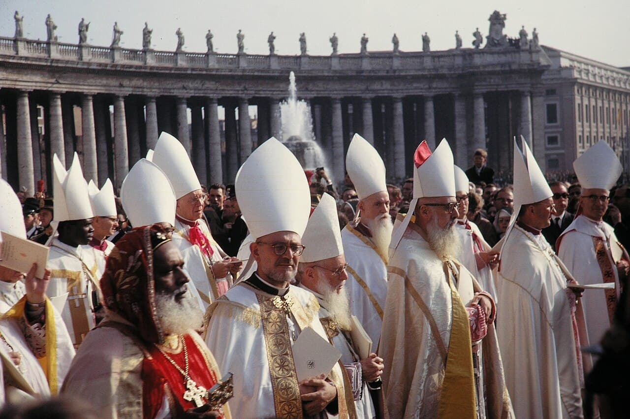 Bishops from around the world gathered in Saint Peter's Square at the opening of the Second Vatican Council in 1962